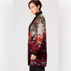 J. Jill Luxurious Black Red Cotton Wool  Jacquard Knit Cardigan Duster Small